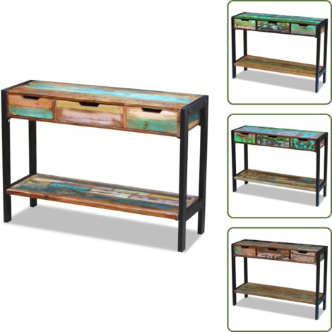 The Living Store Credenza con 3 Cassetti in Legno Massello Anticato - Credenza vintage
