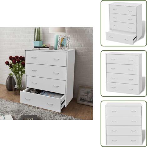 The Living Store Credenza con 4 Cassetti 60x30,5x71 cm Bianca - Credenza con 4 cassetti