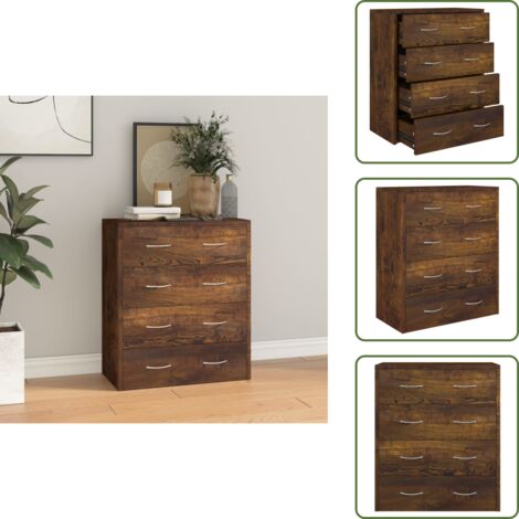 The Living Store Credenza con 4 Cassetti 60x30,5x71 cm Rovere fumo - Credenza con 4 cassetti