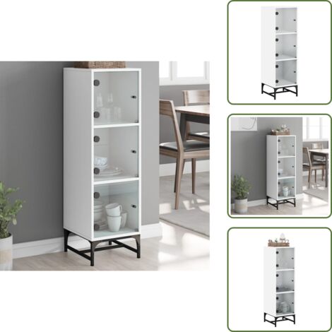The Living Store Credenza con Ante in Vetro Bianca 35x37x120 cm - Credenza moderna
