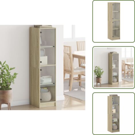 The Living Store Credenza con Ante in Vetro Rovere Sonoma 35x37x142 cm - Credenza con ante in vetro