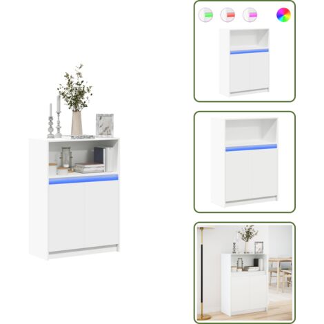 The Living Store Credenza con LED Bianca 72x34x100 cm in Legno Multistrato - Credenza moderna