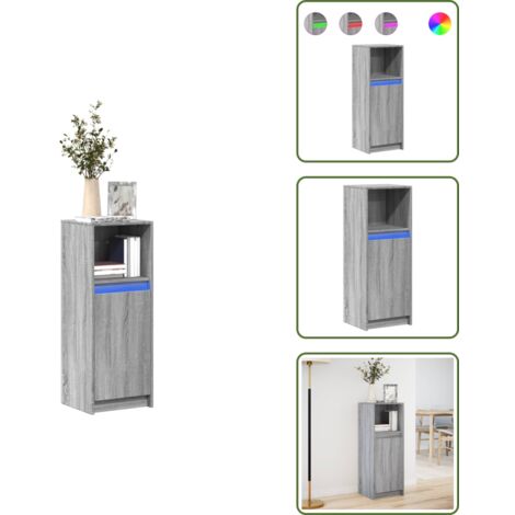 The Living Store Credenza con LED Grigio Sonoma 38x34x100cm in Legno Multistrato - Credenza moderna