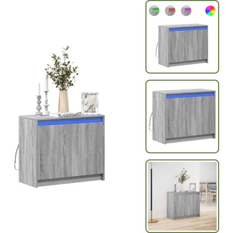 The Living Store Credenza con LED Grigio Sonoma 72x34x61 cm in Legno Multistrato - Credenza moderna