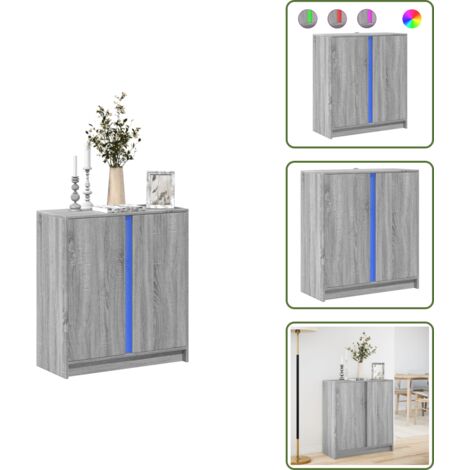 The Living Store Credenza con LED Grigio Sonoma 77x34x85 cm in Legno Multistrato - Credenza moderna