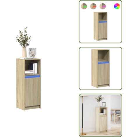 The Living Store Credenza con LED Rovere Sonoma 38x34x100cm in Legno Multistrato - Credenza moderna