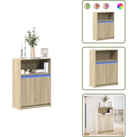 The Living Store Credenza con LED Rovere Sonoma 72x34x100cm in Legno Multistrato - Credenza moderna
