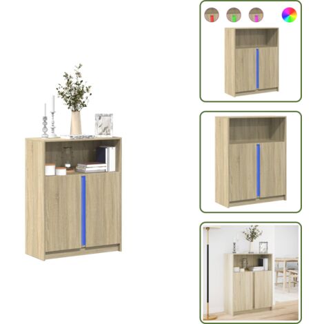 The Living Store Credenza con LED Rovere Sonoma 77x34x100cm in Legno Multistrato - Credenza moderna