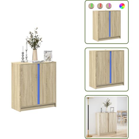 The Living Store Credenza con LED Rovere Sonoma 77x34x85 cm in Legno Multistrato - Credenza moderna