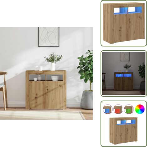 The Living Store Credenza con Luci LED Artigianale 80x35x75 cm in Truciolato - Armadio con luci RGB
