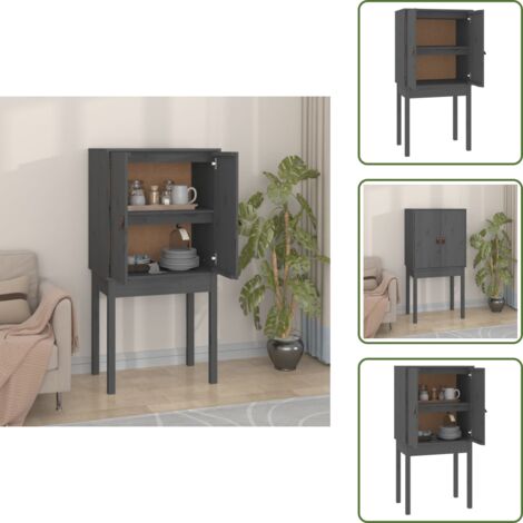 The Living Store Credenza Grigia 60x40x120 cm in Legno Massello di Pino - Credenza grigia