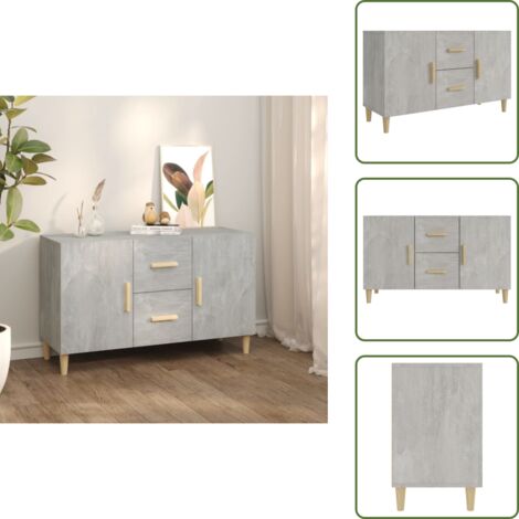 The Living Store Credenza Grigio Cemento 100x36x60 cm in Legno Multistrato - Credenza grigio cemento