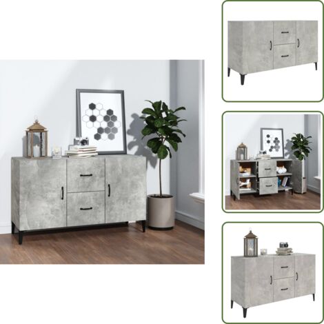 The Living Store Credenza Grigio Cemento 100x36x60 cm in Legno Multistrato - Credenza grigio cemento
