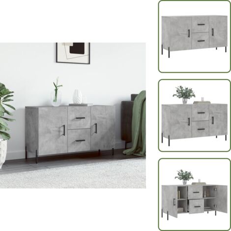 The Living Store Credenza Grigio Cemento 100x36x60 cm in Legno Multistrato - Credenza grigio cemento