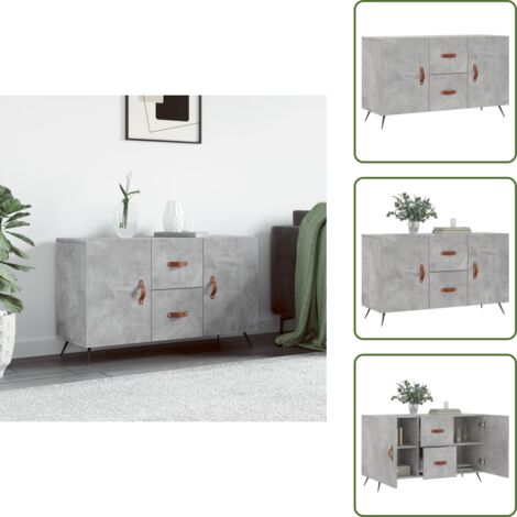 The Living Store Credenza Grigio Cemento 100x36x60 cm in Legno Multistrato - Credenza grigio cemento
