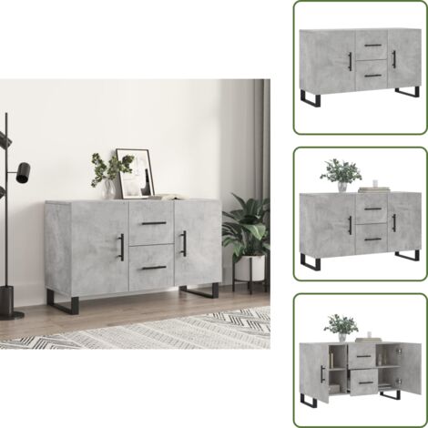 The Living Store Credenza Grigio Cemento 100x36x60 cm in Legno Multistrato - Credenza grigio cemento