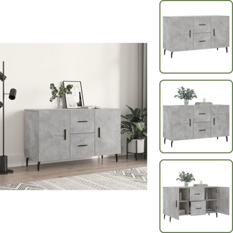 The Living Store Credenza Grigio Cemento 100x36x60 cm in Legno Multistrato - Credenza grigio cemento