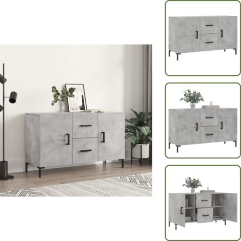 The Living Store Credenza Grigio Cemento 100x36x60 cm in Legno Multistrato - Credenza grigio cemento