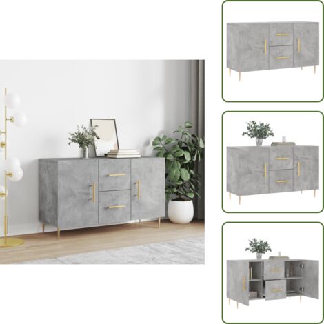 The Living Store Credenza Grigio Cemento 100x36x60 cm in Legno Multistrato - Credenza grigio cemento