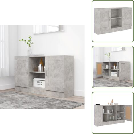 The Living Store Credenza Grigio Cemento 120x30,5x70 cm in Legno Multistrato - Credenza grigio cemento