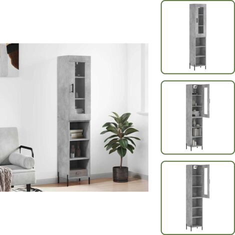 The Living Store Credenza Grigio Cemento 34,5x34x180 cm in Legno Multistrato - Credenza grigio cemento
