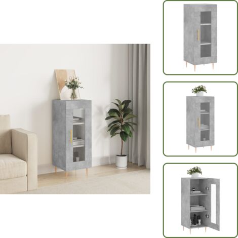 The Living Store Credenza Grigio Cemento 34,5x34x90 cm in Legno Multistrato - Credenza grigio cemento