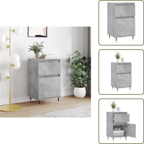 The Living Store Credenza Grigio Cemento 40x35x70 cm in Legno Multistrato - Credenza grigio cemento