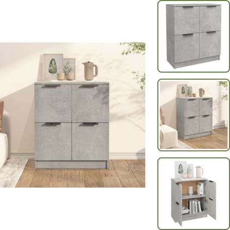 The Living Store Credenza Grigio Cemento 60x30x70 cm in Legno Multistrato - Credenza grigio cemento