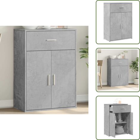 The Living Store Credenza Grigio Cemento 60x30x84 cm in Legno Multistrato - Credenza grigio cemento