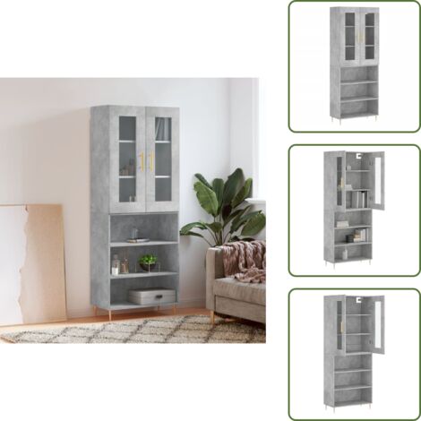 The Living Store Credenza Grigio Cemento 69,5x34x180 cm in Legno Multistrato - Credenza grigia cemento