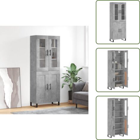 The Living Store Credenza Grigio Cemento 69,5x34x180 cm in Legno Multistrato - Credenza grigio cemento