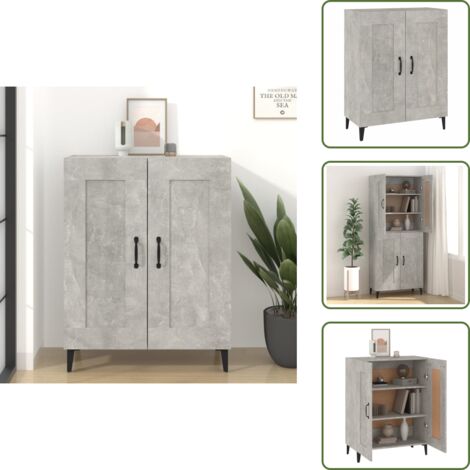 The Living Store Credenza Grigio Cemento 69,5x34x90 cm in Legno Multistrato - Credenza grigio cemento
