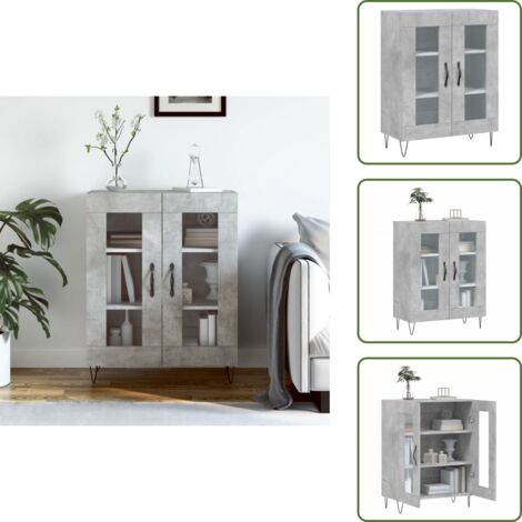 The Living Store Credenza Grigio Cemento 69,5x34x90 cm in Legno Multistrato - Credenza in vetro