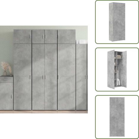 The Living Store Credenza Grigio Cemento 70x42,5x185 cm in Legno Ingegnerizzato - Credenza grigia cemento