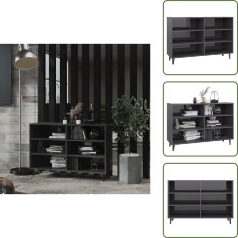 The Living Store Credenza Grigio Lucido 103,5x35x70 cm in Legno Multistrato - Credenza industriale
