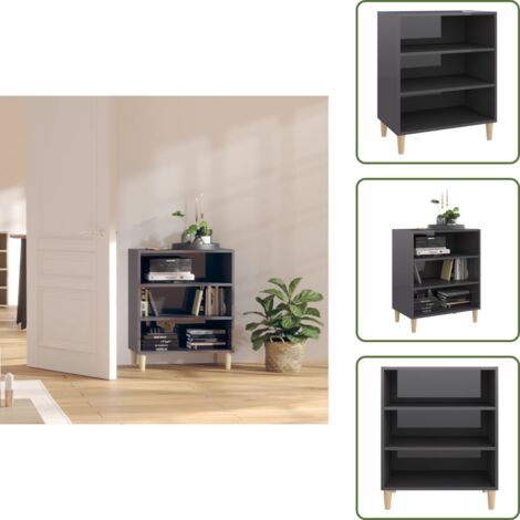 The Living Store Credenza Grigio Lucido 57x35x70 cm in Legno Multistrato - Credenza grigia