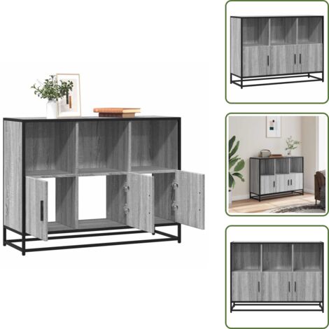 The Living Store Credenza Grigio Sonoma 100x35x76 cm in Legno Multistrato - Credenza moderna