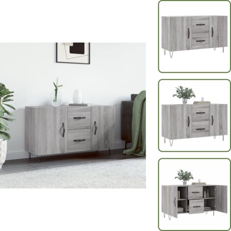 The Living Store Credenza Grigio Sonoma 100x36x60 cm in Legno Multistrato - Credenza moderna