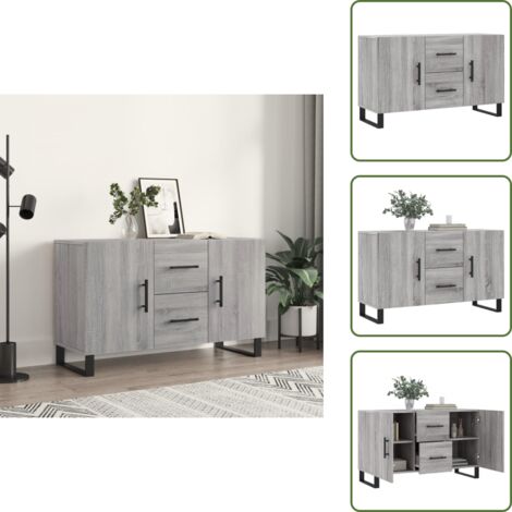 The Living Store Credenza Grigio Sonoma 100x36x60 cm in Legno Multistrato - Credenza moderna