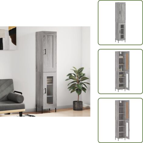The Living Store Credenza Grigio Sonoma 34,5x34x180 cm in Legno Multistrato - Credenza grigio sonoma