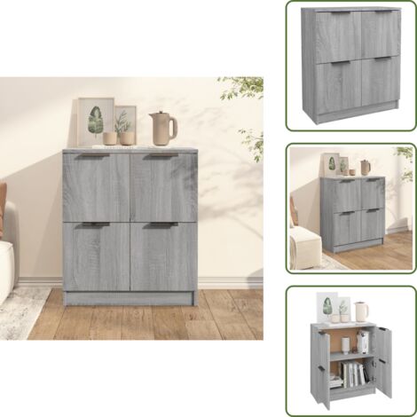 The Living Store Credenza Grigio Sonoma 60x30x70 cm in Legno tecnico - Credenza in legno