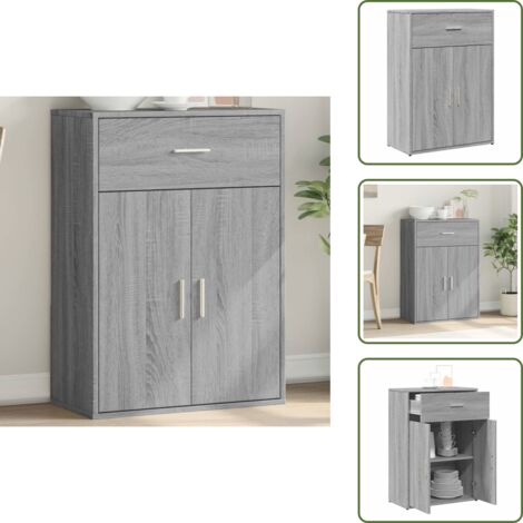 The Living Store Credenza Grigio Sonoma 60x30x84 cm in Legno Multistrato - Credenza grigio sonoma