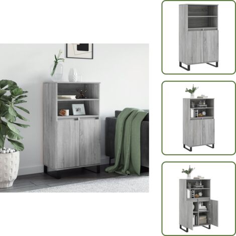 The Living Store Credenza Grigio Sonoma 60x36x110 cm in Legno Multistrato - Credenza industriale