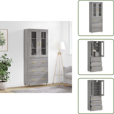 The Living Store Credenza Grigio Sonoma 69,5x34x180 cm in Legno Multistrato - Credenza grigio sonoma