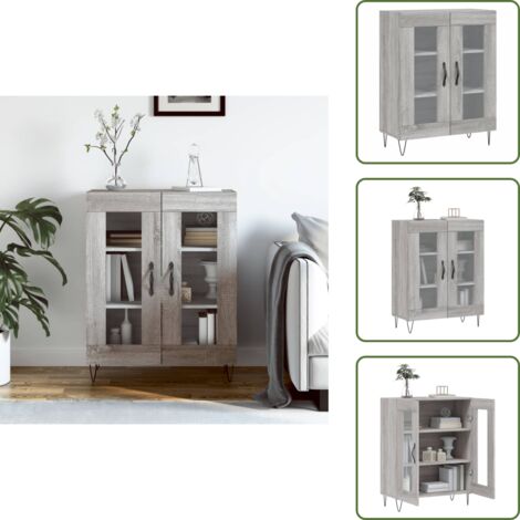 The Living Store Credenza Grigio Sonoma 69,5x34x90 cm in Legno Multistrato - Credenza in legno