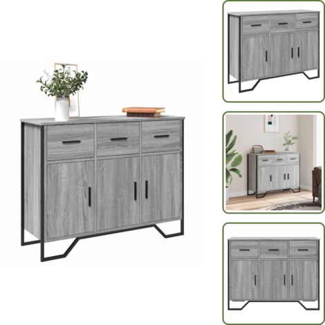 The Living Store Credenza Grigio Sonoma 97x32,5x74,5 cm in Legno Multistrato - Credenza moderna