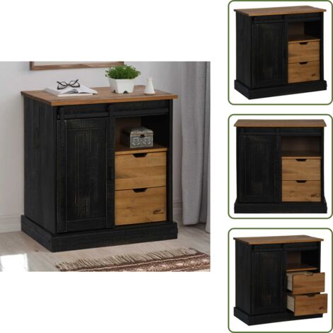 The Living Store Credenza HALDEN con Anta Scorrevole 80x40x80 cm Legno Massello - Credenza con anta scorrevole