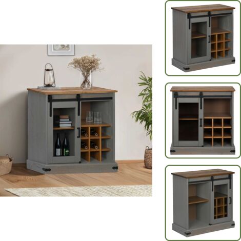 The Living Store Credenza HALDEN con Anta Scorrevole 80x40x80 cm Legno Massello - Credenza scorrevole