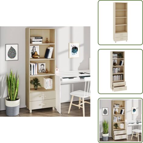 The Living Store Credenza HAMAR ambra 60x35x180 cm in Legno Massello di Pino - Scaffale in legno