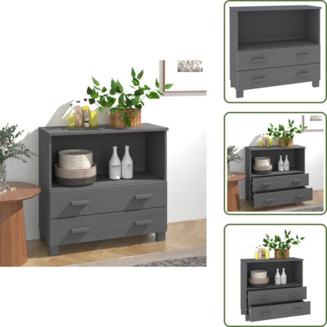 The Living Store Credenza HAMAR Grigio Scuro 85x35x80 cm Legno Massello di Pino - Credenza con cassetti